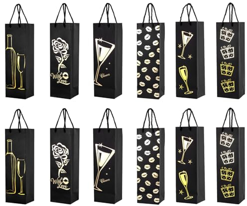 12 Pièces Sacs à Bouteilles de Vin, Sacs à Vin pour Bouteilles de Champagne, Sacs en Papier Épaissi pour Bouteilles de Vin, Sacs Cadeaux pour Noël, Mariage, Anniversaire, Fête - 35 x 11 x 9 cm