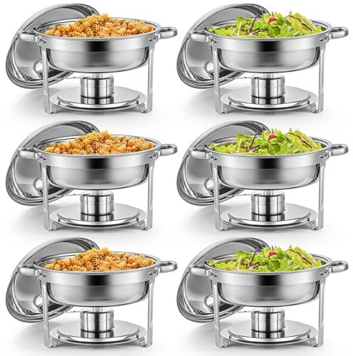 Wilprep 6 PCS Calentadores de Comida para Buffet de Acero Inoxidable Redondo 5L Calentador de Buffet con Bandeja de Calefacción, Tapas Chafing Dish para Restaurantes, Catering, Fiestas, Bodas, Picnics