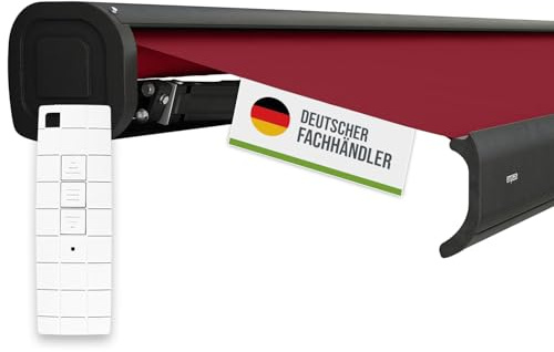empasa Elektrische Kassettenmarkise 'Classic' Gelenkarmmarkise Markise | Sonnenmarkise Sonnenschutz, komplett vormontiert, Farbe:weinrot, Größe:5 x 3.5 m