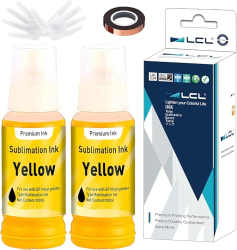 LCL 2Gelb 200ML Sublimationstinte Nachfüllpackung für Epson EcoTank ET-2400 | ET-2720 ET-2800 ET-2803 ET-2760 Inkjet Printers for Heat Transfer Mug,Tumbler,T Shirts(Autofill/Upgrade Version/ICC Free)