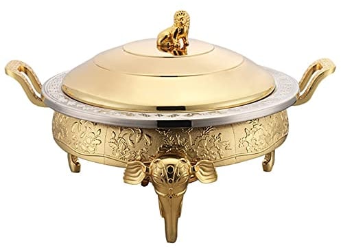 3L Round Chafer And Buffet Warmer Set, Stainless Steel Chafing Dish With Food Pans, Fuel Holder, Pot Lid And Bottom Stand For Home And Restaurant (Color : Gold)