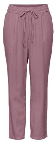 VERO MODA Women's Casual Linen Fabric Trousers Casual Slip-On Trousers Loose Ankle Pants, Mesa Rose, M