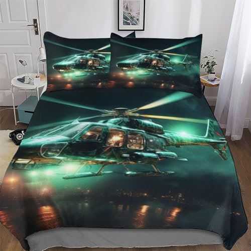 PAZZK Hubschrauber 3D 2 teilig Bettbezüge Set Super Weiche Atmungsaktive Hypoallergen Bettwäsche Inkl Bettbezug Und Kissenbezüge Angenehme Bettdeckenbezug Single (135x200cm)