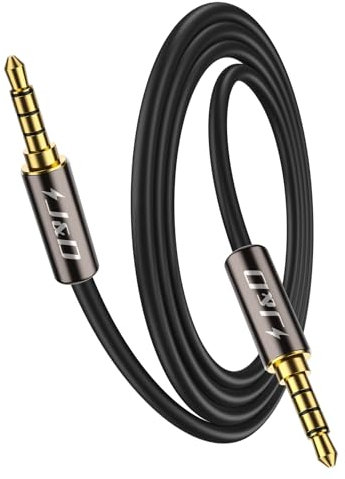 J&D Câble TRRS 3,5 mm, 1/8 Pouce 4 Pôles TRRS Mâle à Mâle Câble d'Extension Auxiliaire pour Casques, Autoradios, Téléphones et Haut-parleurs, 1,8 Mètre