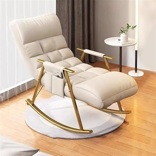 YXCUIDP Sessel Schaukelstuhl Accent Glider Lounge Chair Wohnzimmer-Schlafzimmer-Liegestuhl Beistellstühle Rückenlehne 5 Positionen Und Weich Gepolstertes Kissen(Beige,Golden feet)
