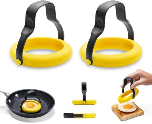 Silicone Moule Oeuf au Plat, Moule Pancake Antiadhésif, Silicone Anneaux d'Oeufs, Poignée Rotative à 360 Degrés pour Œufs au Plat Parfaits, Idéal pour Cuisson Oeuf au Plat, Pancakes, Omelettes (2pcs)