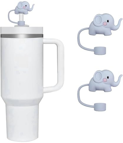 2Pcs Elephant Straw Cover for Stanley 40&30 Oz Cup, 10mm Silicone Straw Covers Cap for Stanley Cup Accessories, Cute Straw Topper, Straw Cap Stopper for Reusable Straws Tip Lids(JLY242)