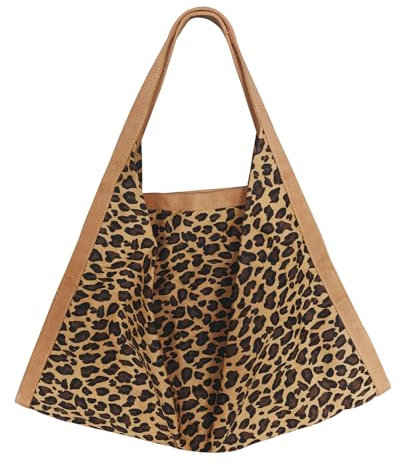 Yooamz Canvas Tasche Damen, Großer Shopper, Leopardenmuster, Gelb, 58 x 17 x 33 cm, Damen, Erwachsene, Umhängetasche, Tote Bag, Alltag, Büro, Schulausflug, Einkauf