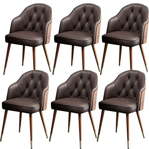 Moderne Küchen-Esszimmerstühle, 6er-Set, modernes Mikrofaser-Leder, hohe Rückenlehne, gepolsterter weicher Sitz, Wohnzimmerstühle mit Metallbeinen aus Buchenholz (Farbe: Dunkelbraun)