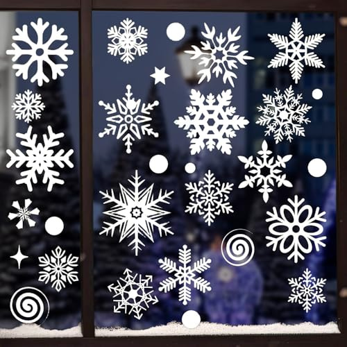 9 Stück Weihnachts-Fensteraufkleber, Weihnachtsaufkleber, Dekorationen für Glas, Schneeflocken, Fensteraufkleber für Winterdekorationen