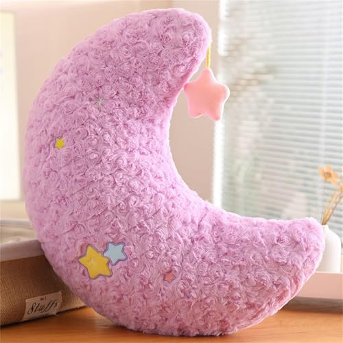 Champracer Sternenkissen Kissen, Kuschelkissen in Stern Mond Form, Flauschiges Deko Kissen, Cartoon Sterne und Mond Kissen für Kinderzimmer Schlafzimmer (Violetter Mond,45 cm)