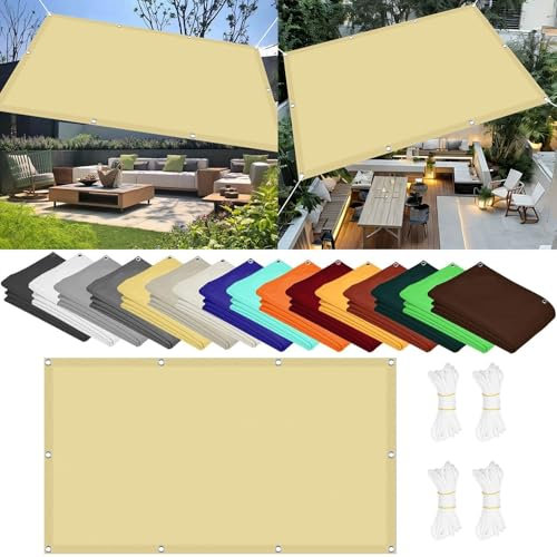 Tenda parasole impermeabile, 250 x 475 cm, resistente alle intemperie, per giardino, patio, pergola, balcone, colore crema, per protezione solare e privacy