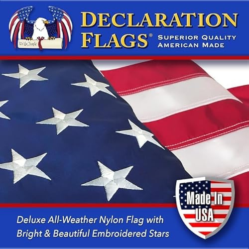 Declaration Flags Declaration Flags - Bandera estadounidense bordada con estrellas bordadas, 100 % fabricado en Estados Unidos, de nailon, 1,5 x 2,4 m
