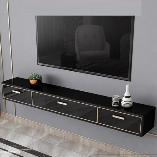 Mobile TV sospeso 120 CM Mobile TV a parete Mobile porta TV Scaffali per componenti di stoccaggio Centro di intrattenimento multimediale Unità TV a parete per soggiorno, came,Black-120*24*18cm