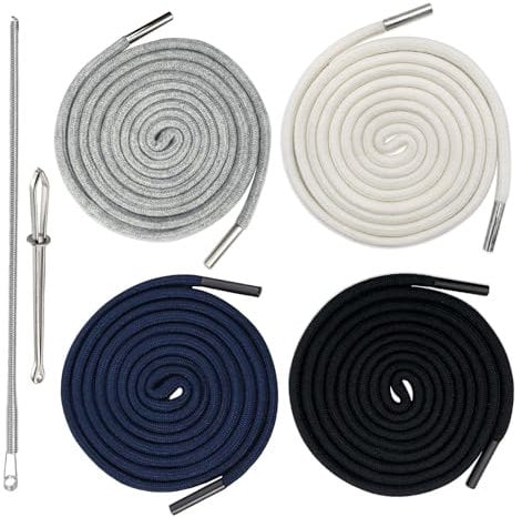 Kordel für Jogginghose Kordel für Hoodie 4 x 160cm Hoodie Kordel Hosenbänder Kordelzug Kordelband für Hosen Kordelenden Metall Ersatz-Saiten mit 2 Stück Durchziehnadel (Schwarz + Blau + Beige + Grau)