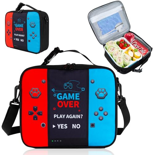 Easozoom Lonchera aislada para consola de juegos, para adolescentes, niños, jugadores, reutilizable, portátil, impermeable, a prueba de fugas, para escuela, oficina, trabajo, picnic, viajes