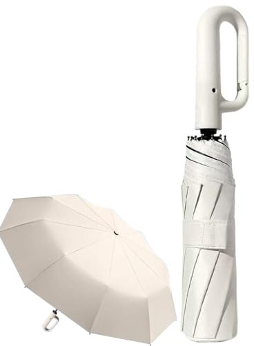 Smileshiney Regenschirm mit automatischem Öffnen und Schließen, UV-Schutz, winddicht, mit Karabinergriff, kompakter Faltschirm, automatisches Öffnen und Schließen, Regenschirm für Damen, Herren,