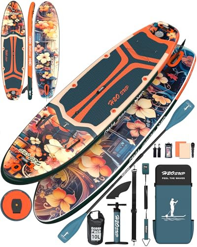 H2OSUP Stand Up Paddling Board Aufblasbar - Extra Breites Paddleboard mit Premium SUP Zubehör, Stabile Aufblasbare Stand Up Paddle Boards für Aller Niveaus (Grün)