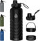 HYDRO H2O Bouteille d'eau isotherme de 710 ml avec paille (couvercle à bec verseur et bouchon à vis), botte en silicone et poignée flexible, large goulot en acier inoxydable, tasse à eau de sport,