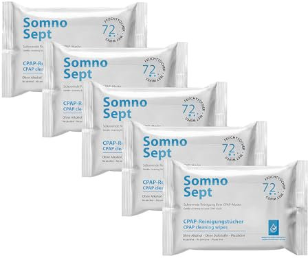 CPAP-Reinigungstücher – SomnoSept 5er Pack (5 x 72 Stück) – Schnelle Reinigung von CPAP-Maske – für guten Maskensitz – weiche Tücher aus 100% Viskose – geruchsneutral – dermatologisch getestet