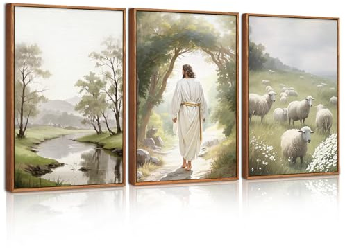 CHDITB Großes Jesus-Lamm auf Leinwand, gerahmt, Motiv: Ostern He is Risen, Kunstdruck, religiöse Bibelgeschichte, christliches Bild für Schlafzimmer, Wohnzimmer, Kirche, 30 x 40 cm, 3 Stück