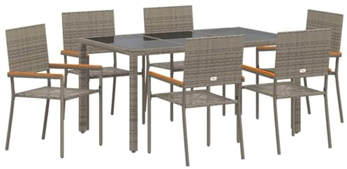 vidaXL Garden Dining Set 7 pcs Grey 150 x 90 x 75 cm Poly Rattan, Garden and Terrace, Modern Outdoor Dining Set, Contemporary Patio Table and Chairs, Wicker Lounge Furniture, Alfresco Collection