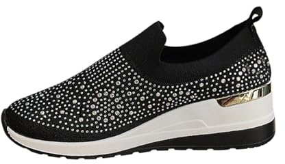 SHOBDW Zapatillas De Deporte Mujer con Y Cuña para Malla Transpirables Invierno Verano Negras Deportivas Blancas Comodas Casa Tela Zapatilla Toalla Colores Sin Cordones