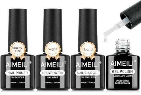 AIMEILI Nail Dehydrator and Primer Glue Blooming Gel Set 4 x 8ml Nail Glue Gel x Dehydrator und Primer Marmor Nagellack Nagelkunst für Blumendruck, Aquarell Nail Art Maniküre