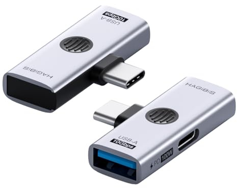 Hagibis USB C Splitter USB A 2 in 1 OTG 100W PD 10Gbps iPhone 17 16 | Simultaneous charging and data transfer solution for mobile phones, tablets, handheld game consoles, aluminum alloy body.