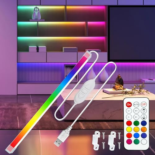 MDee COB LED Under Cabinet Strip Light with Remote, RGB Dimmable, 0.3M | Colour Changing, USB Plug and Play, 5V, 8W, 800LM, Flexible Installation, Ideal for TV, Cupboard, Wardrobe, Kitchen, Shelf