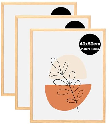 KAIWIN 3 Pack Bilderrahmen 40x50 cm, Eiche Rahmen 40x50, Holz Fotorahmen zum Aufhängen, Posterrahmen Benutzt für Fotos, Bilder, Puzzles, Poster