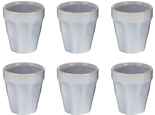 BUTLERS 6er-Set Kaffeebecher 0,25 l Steinzeug Tasse ohne Henkel - BERGAMO - | Blau - Becher für Tee, Kaffee - Trinkbecher für Kakao & Cappuccino - geriffelte Struktur