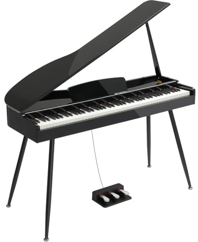 LEADZM Grand Piano, Digitalpiano mit 88 Gewichtete Tastatur und Hochglanzlackierung, Stromlinienförmigem, Faltbarem Deckel, 4-Lautsprecher-Sound, Bluetooth MIDI/Audio, Schwarz