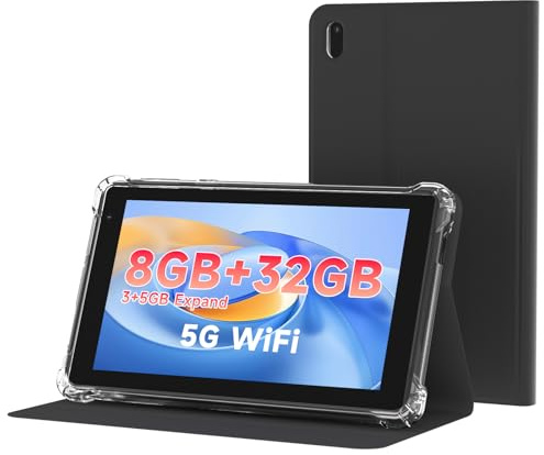 WUIUHOU 7 inch Android 15 Tablet, Tablet' with Case, 8GB RAM (3GB+5GB Extended) & 32GB ROM, 3000mAh Battery, Dual Camera, 2.4G/5G WiFi 6 tab - Portable Mini Tablet for Work, Study (Black)