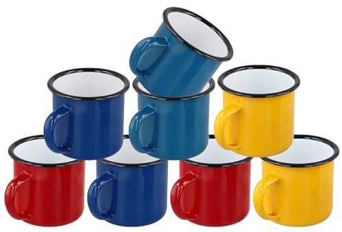 JOIKIT 8 Pcs 360ml/12oz Enamel Mugs, 8.5 x 8cm Coffee Enamel Cup for Home Office Camping Red/Yellow/Green/Blue