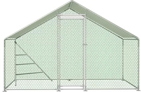 GLYYR Metall-Voliere 3x2m mit integriertem Klettergerüst, Dach und Sicherheitsschloss – Wetterfester Hühnerstall mit riesigem Auslauf für Kleintiere und Geflügel