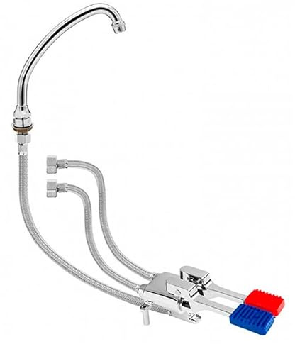 HORECA SUPPLIES Kit Grifo Pedal Completo, Plateado, 5 Piezas con Caño Alto, 2 Palancas, Incluye Latiguillos 150cm y 40cm