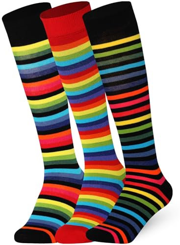 MySocks Chaussettes rayées genou haut arc-en-ciel mince 3 Paires - Taille 42-46