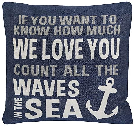 Grafelstein Kissenhülle Count All The Waves blau weiß mit Schrift maritim Kissen Long Island