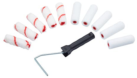 ProDec Contractor 11 Piece Assorted 4 inch Mini Paint Rollers and Frame, Paint Roller Set for a Smooth Finish Painting with Emulsion, Gloss and Satin Paints