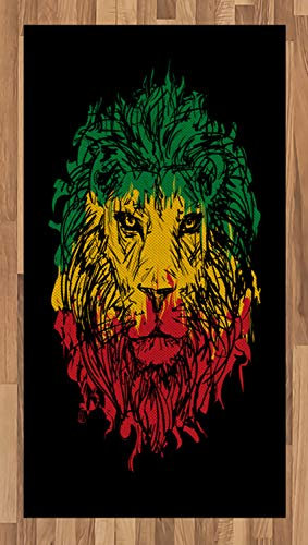 ABAKUHAUS Rasta Teppich, Schmutz-Löwe-Kopf-Portrait, Deko-Teppiche für Grosse Flächen für wie das Schlafzimmer und die Küche, 80 x 150 cm, Hellgrün Gelb