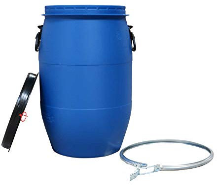 asup Kunststoff-Fass 60 Liter - UN-Zulassung - mit breiter Einfüllöffnung, Deckel und Spannring