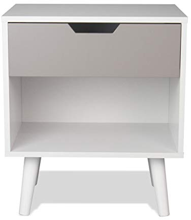 Aspect ILENI Bedside Table with One Drawer,Nightstand Lamp Desk for Bedroom-White/Grey, 40 x 30 x 45(H) cm, ST71