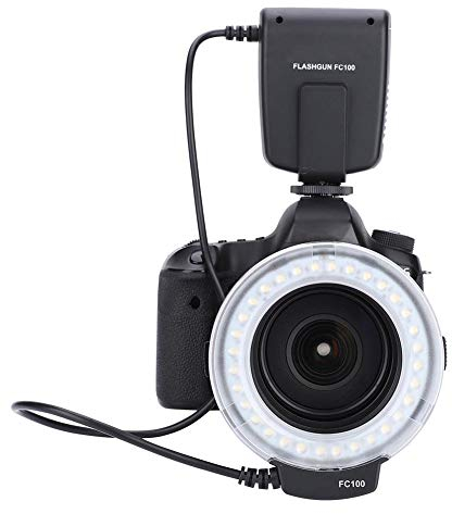 VBESTLIFE FC-100 Makro Universal LED Blitzring, Studiofotografielicht 5000K Einstellbar auf 7 Stufen mit Adapterring 40,5 mm / 52 mm / 55 mm / 58 mm / 62 mm / 67 mm / 72 mm / 77 mm