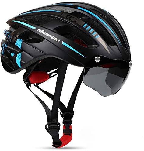 Shinmax Fahrradhelm für Damen & Herren, Leichte Fahrradhelm mit magnetischem Visier und USB-Aufladung LED Licht,Atmungsaktiv mit 27 Belüftungskanäle Radhelm Einstellbare Fahrradhelme