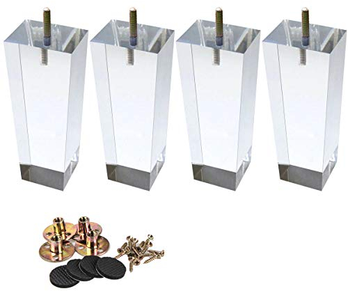 4 Inch Pieds De Lit, La Vane 4 Pièces Pieds De Table De Meuble Remplacement En Acrylique Transparent Avec Vis & Protecture De Plancher Pour DIY Meuble Sofa Fauteuil Canapé Chaise Bureau Armoire Carré