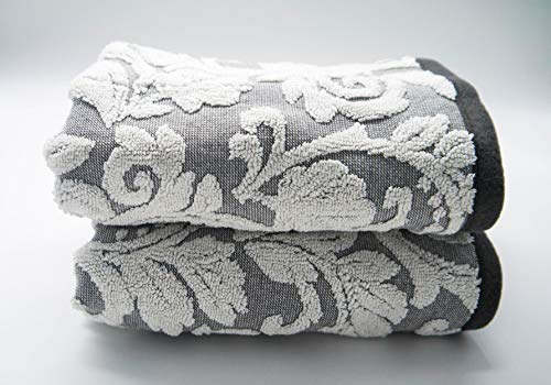 Lex's Linens 2er Pack Jacquard Floral Handtücher Grau 50x90 cm