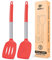 Juego de 2 Espátulas de Silicona, Espátula Antiadherentes Resistente al Calor, Utensilios de Cocina para Servir, Freir, Cocinar Huevos, Peacado, Verduras, Steak, Tortitas（Rojo）