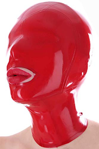 Latex Maske Bdms Maske Sm Bondage Fetisch Vollmaske Nase Und Mund Haben Getrennte Öffnungen Ersticken Verhindern Hergestellt Aus Hochwertigem Latex, Weich Und Bequem, Perfekte Passform,Rot,XL