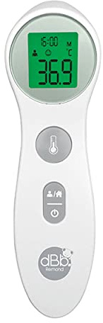 dBb Remond Non-Contact Infrared Sensor Thermometer - Quick and Accurate Read - Body Temperature or Ambient Air - Backlit LCD Display - Memory Mode - White/Grey